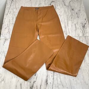 BCBG Max Azria Cognac Leather Pants Size 0 High Rise Straight Leg Real Leather